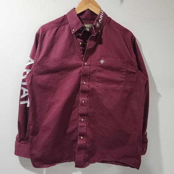 Ariat Team Logo Twill Button Down Long Sleeve Western Cowboy Rodeo Mens Medium - Picture 2 of 6